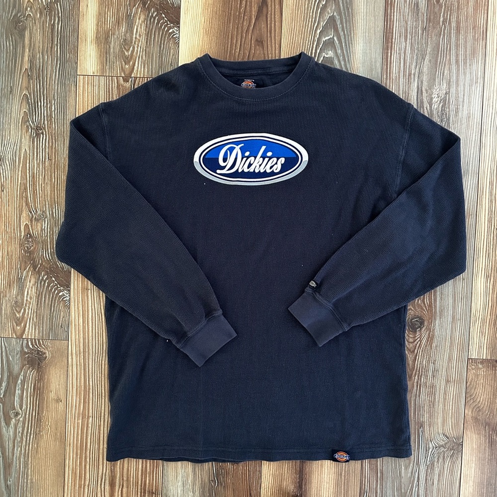 Vintage Dickies Thermal Shirt Mens Size XL Blue Waffle Knit Logo 90s 1990